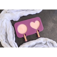 Форма для мороженого &laquo;Любовь&raquo;, силикон, 19,5&times;11&times;2,5 см, 2 ячейки, с крышкой и палочками (50 шт), цвет МИКС