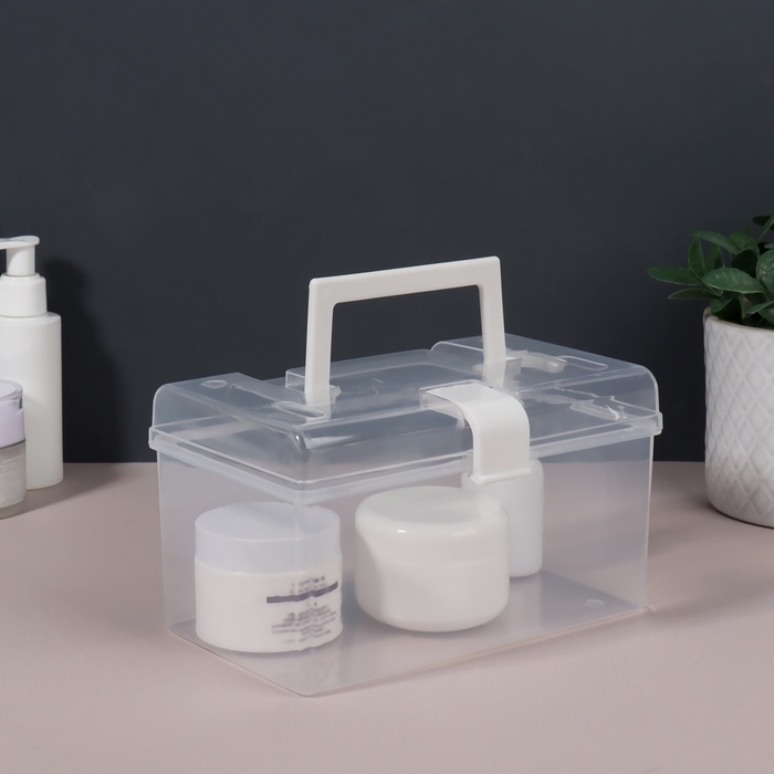 Органайзер для хранения, с крышкой, с ручкой, 19,5 &times; 12 &times; 11 см цвет прозрачный/белый