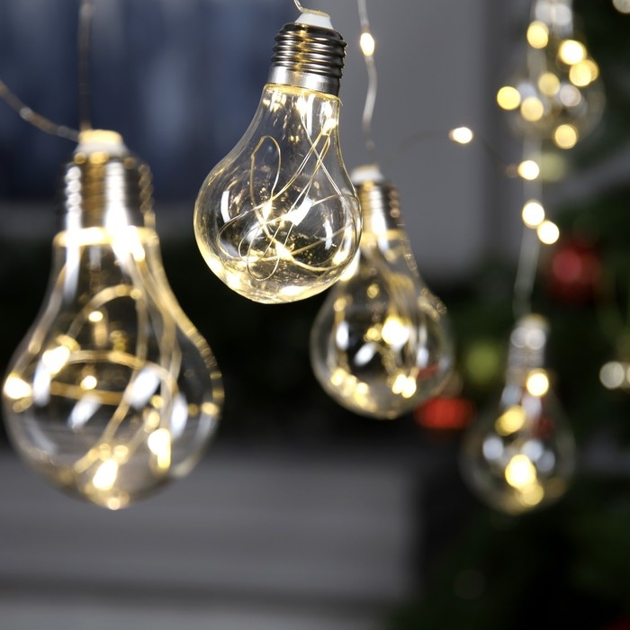 Гирлянда &laquo;Нить&raquo; 3 м с насадками &laquo;Лампочки&raquo;, IP20, серебристая нить, 100 LED, свечение тёплое белое, 3.5 В