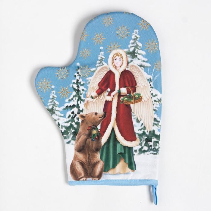 Новый год. Набор кухонный &laquo;Новогоднее чудо&raquo; варежка-прихватка 20х28см, прихватка 19х19см,100%хл