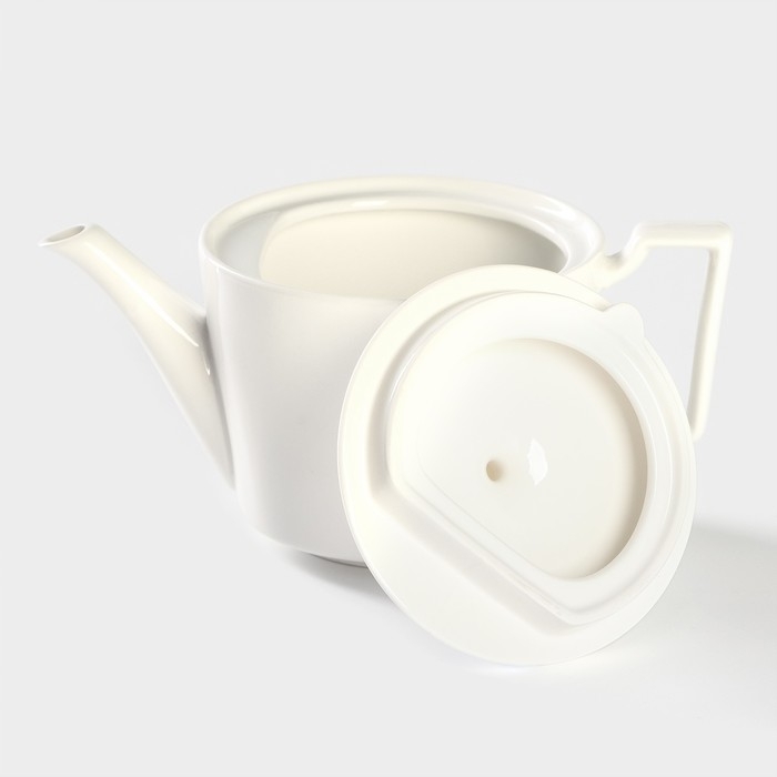 Набор фарфоровый чайный на бамбуковой подставке Доляна &laquo;Эстет&raquo;, 5 предметов: чайник 800 мл, 4 кружки 220 мл, цвет белый