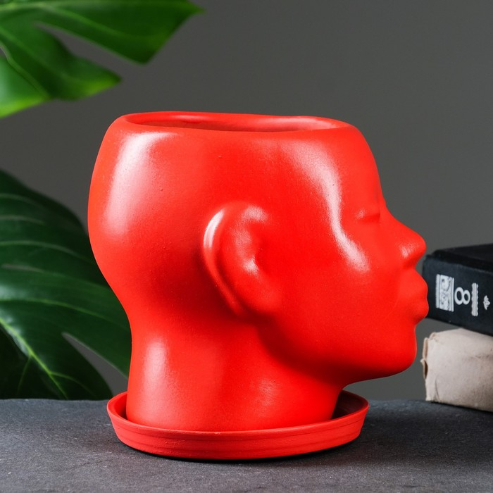 Горшок - органайзер "Голова" красный, 1,3 л / 16х16х14см