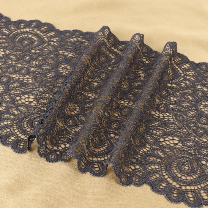 Кружевная эластичная ткань, 190 мм &times; 2,7 &plusmn; 0,5 м, цвет графитовый