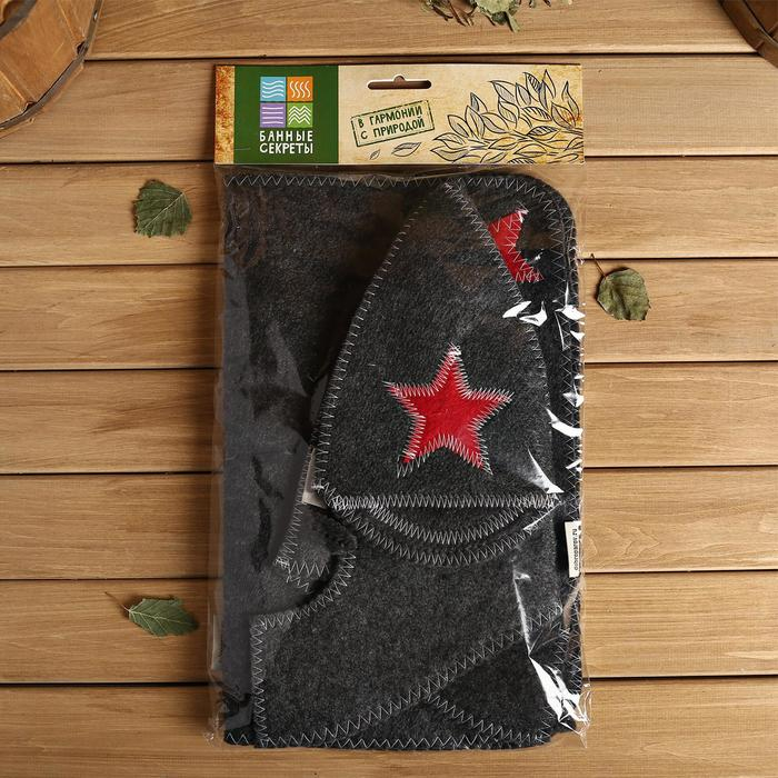 Набор для бани Набор для бани "Буденовец" серый: шапка, коврик, рукавица