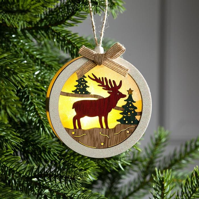 Ёлочная игрушка &laquo;Шар с оленёнком&raquo;, батарейки, свечение тёплое белое