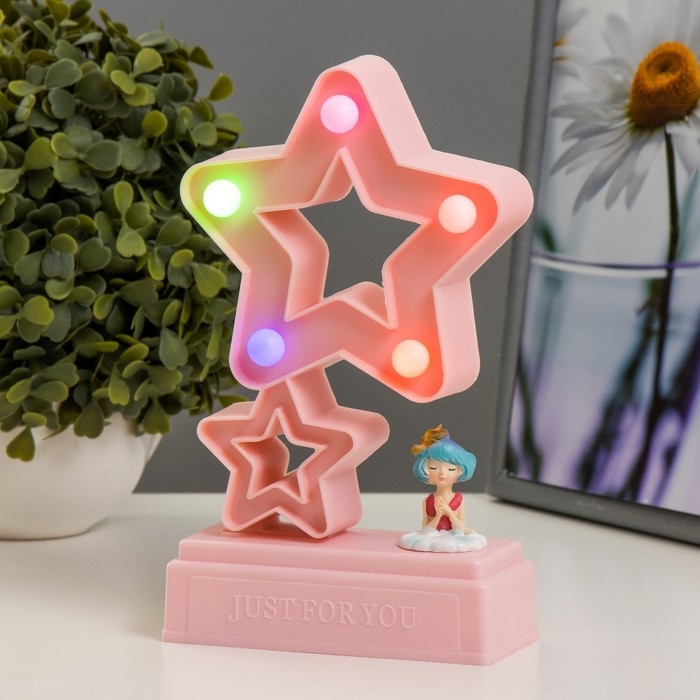 Ночник "Звезды" 5хLED 4000К 2хАА розовый 20х12х5,5см RISALUX