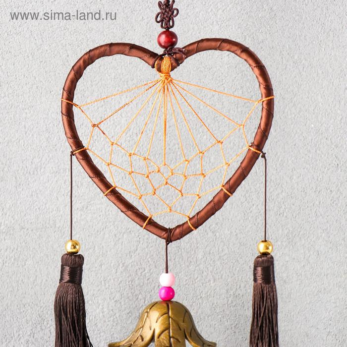 Музыка ветра с ловцом снов "Сердце с кисточками" 4 колокольчика d=10,5 длина 40 см