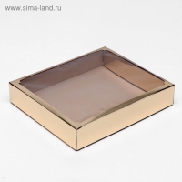 Коробка сборная, крышка-дно, с окном, золотая, 37 х 32 х 7 см