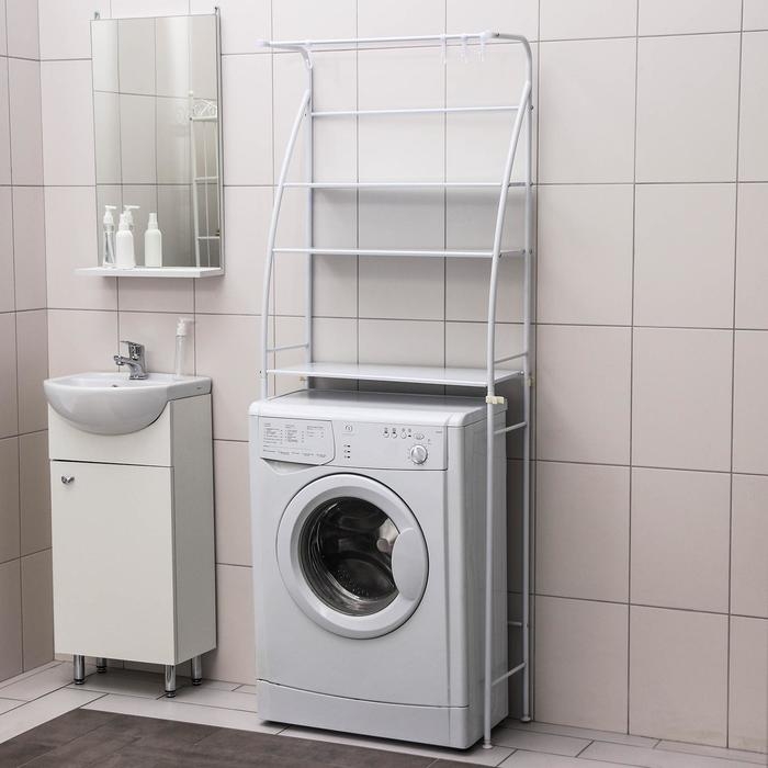 Стеллаж над стиральной машинкой со штангой для сушки, 66&times;25&times;175 см, цвет белый
