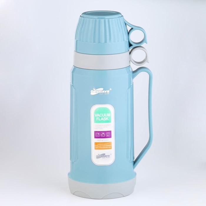 Термос 1 л, со стеклянной колбой, сохраняет тепло 12 ч, с кружкой,  микс