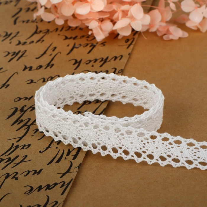 Кружево вязаное, 15 мм &times; 2,7 &plusmn; 0,5 м, цвет белый