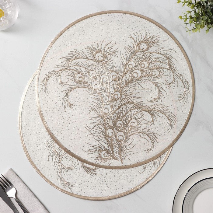 Салфетки сервировочные на стол Доляна «Павлин», 2 шт, d=38 см, цвет бежевый Салфетки сервировочные на стол Доляна «Павлин», 2 шт, d=38 см, цвет бежевый