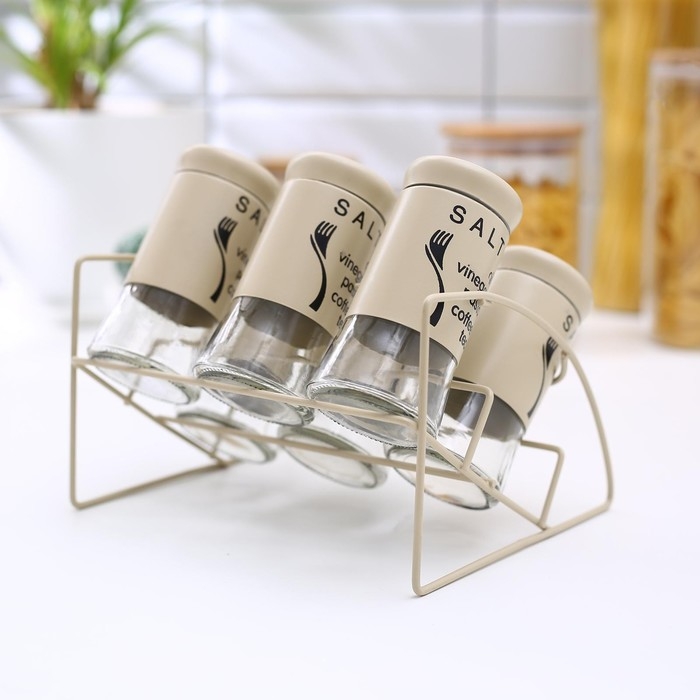 Набор банок стеклянных для сыпучих продуктов «Стиль», 20×16×17 см, на подставке, 6 шт, цвет МИКС Набор банок стеклянных для сыпучих продуктов «Стиль», 20×16×17 см, на подставке, 6 шт, цвет МИКС