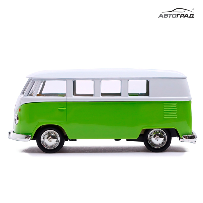 Машина металлическая VOLKSWAGEN TRANSPORTER T1, 1:32, открываются двери, инерция, цвет зелёный
