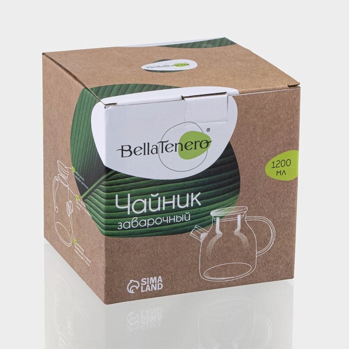 Чайник заварочный стеклянный с бамбуковой крышкой и металлическим фильтром BellaTenero &laquo;Эко&raquo;, 1,2 л