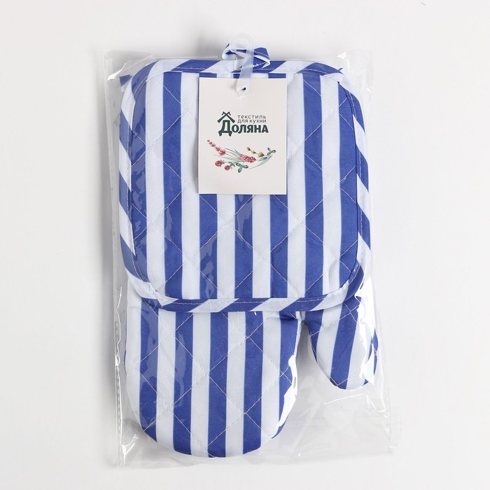 Кухонный набор Доляна цвет синий прихватка 17х17 см, варежка 26х16 см, 100% п/э Кухонный набор Доляна цвет синий прихватка 17х17 см, варежка 26х16 см, 100% п/э