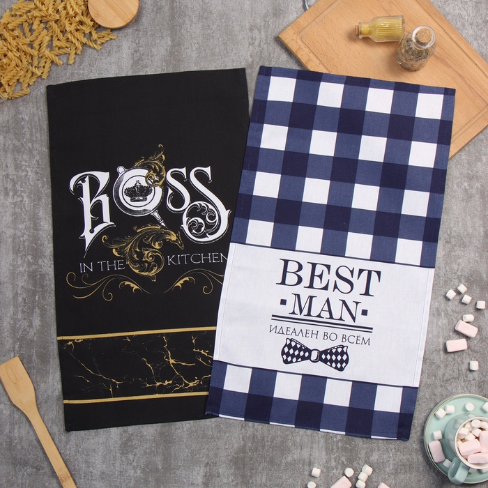 Набор полотенец кух. Доляна Boss Best man 35х60см-2шт, 100% хл Набор полотенец кух. Доляна Boss Best man 35х60см-2шт, 100% хл