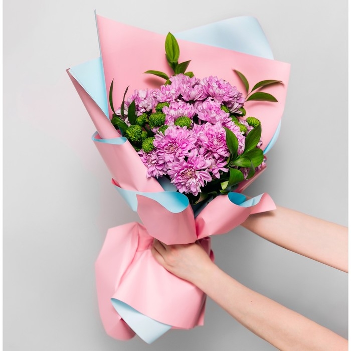 Плёнка для цветов упаковочная пудровая двухсторонняя &laquo;Розовый+голубой&raquo;, 50 мкм, 0.5 х 9 м