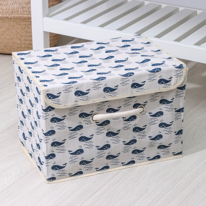 Короб стеллажный для хранения с крышкой &laquo;Киты&raquo;, 37&times;26&times;24 см, цвет белый