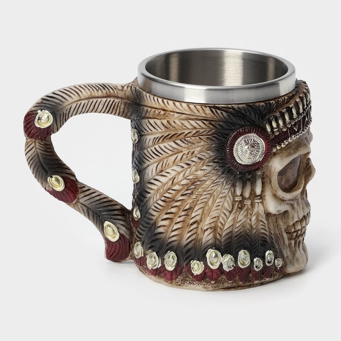 Кружка из нержавеющей стали &laquo;Череп&raquo;, 400 мл, цвет бежевый