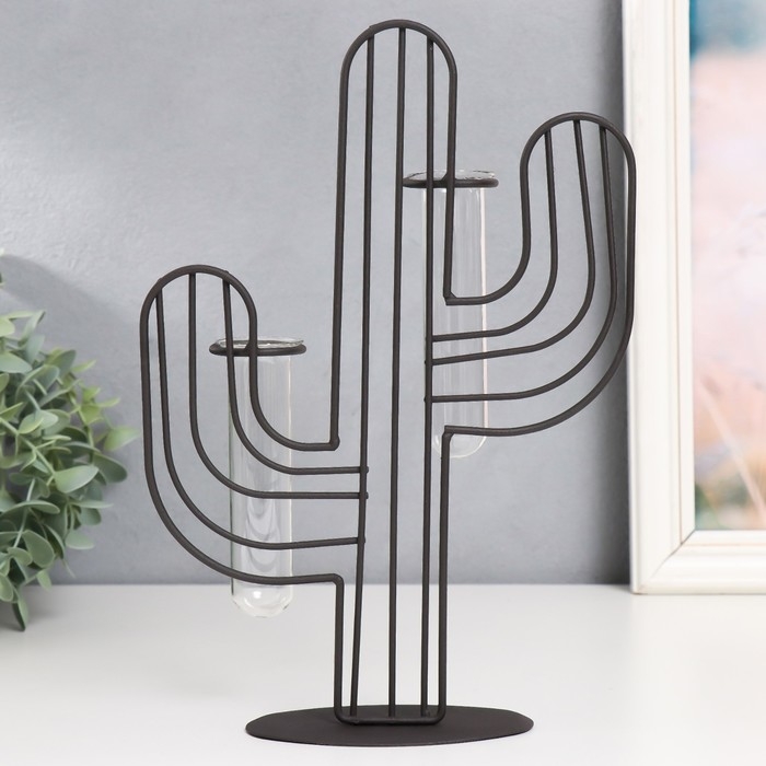 Декор металл, стекло "Кактус" чёрный 19х5,5х27 см