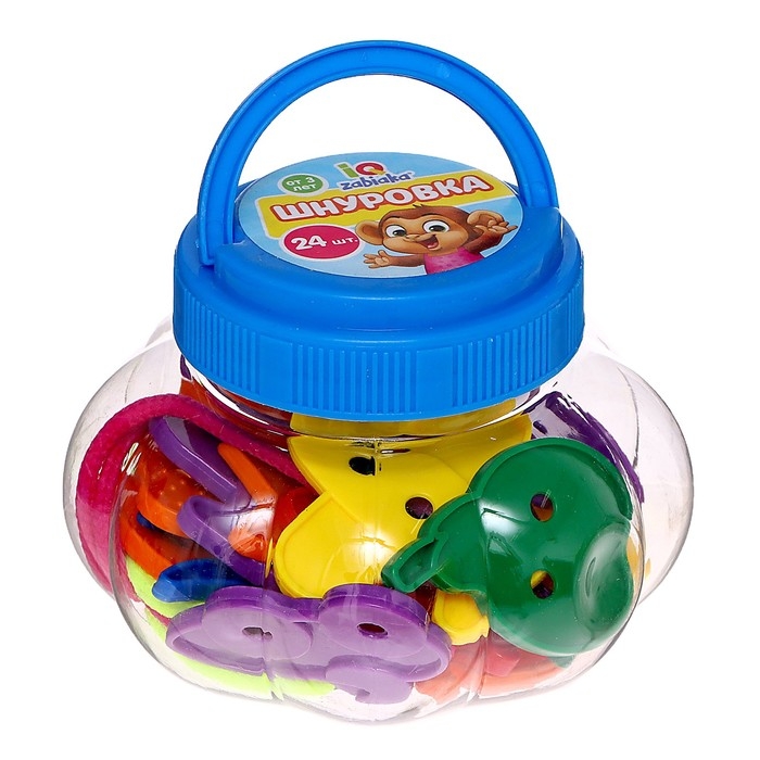 Шнуровка &laquo;Весёлые фигурки&raquo; в банке, 24 штуки, МИКС, по методике Монтессори