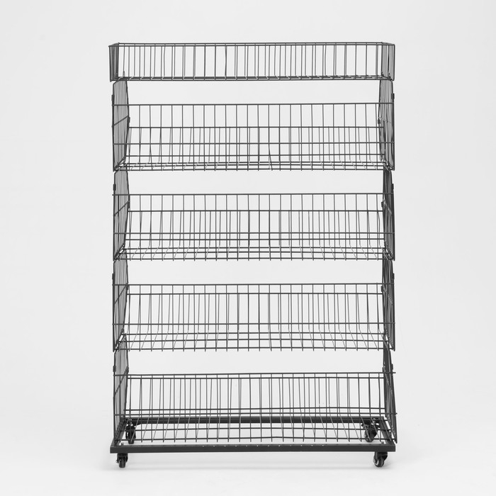 Накопитель разборный на колесах, 5 корзин с разделителями, 90&times;42&times;135 см, цвет чёрный