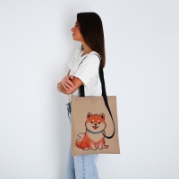 Шопер &laquo;Сиба-ину&raquo;, 35х0.5х40 см, отдел без молнии, без подклада, бежевый