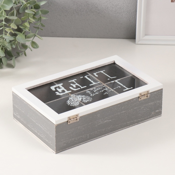 Шкатулка дерево 6 делений "Я люблю жизнь" серо-белая 15х24х7 см