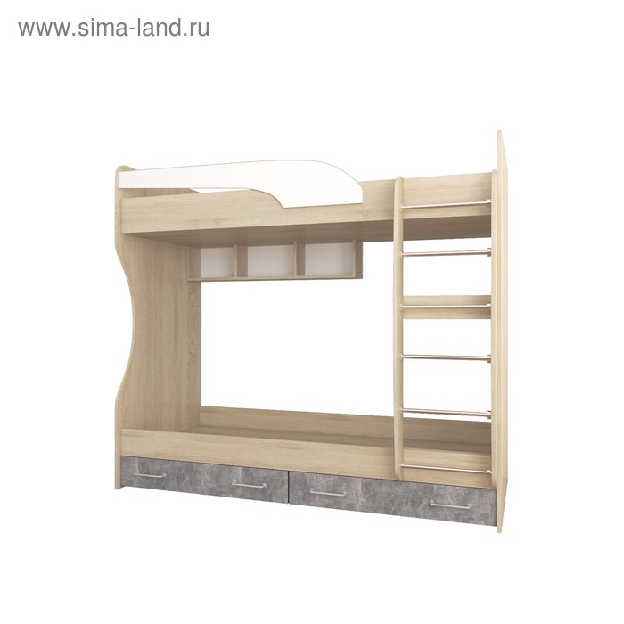 Кровать двойная Колибри Лофт, 1892x950x1700, Дуб сонома/Ателье светлое/Акрил белый