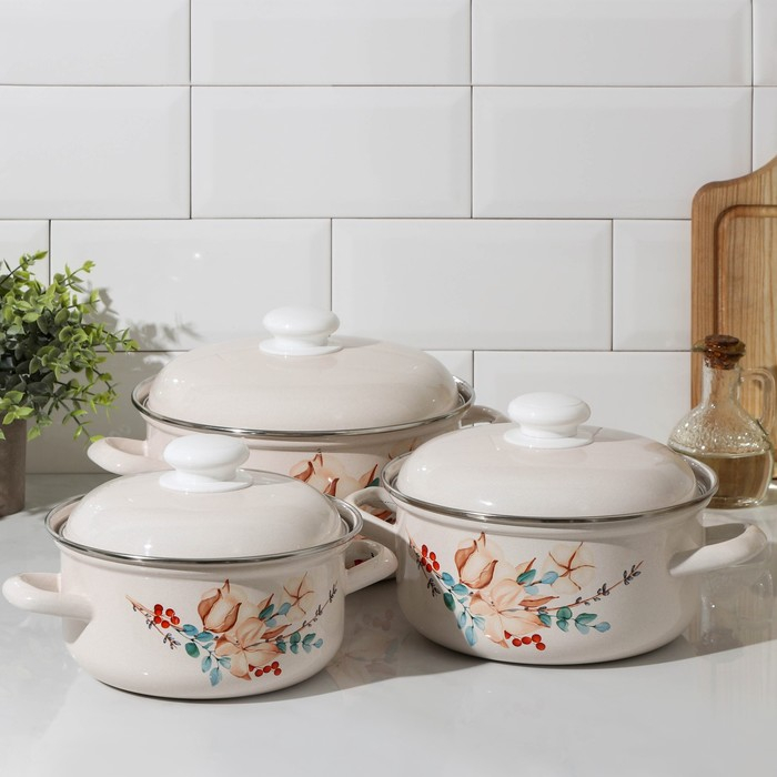 Набор эмалированных кастрюль «Унесенные ветром», 3 предмета: 1.5 л, 2 л, 3 л, индукция Набор эмалированных кастрюль «Унесенные ветром», 3 предмета: 1.5 л, 2 л, 3 л, индукция