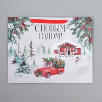 Пакет подарочный новогодний крафтовый горизонтальный &laquo;Новогодняя история&raquo;, L 40 х 31 х 11.5 см, Новый год