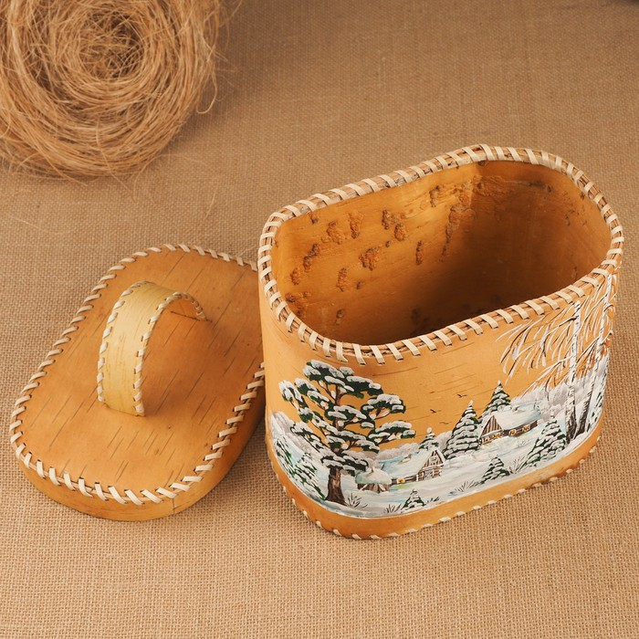 Хлебница &laquo;Зима&raquo;, с росписью, 24&times;16&times;20 см, микс, береста