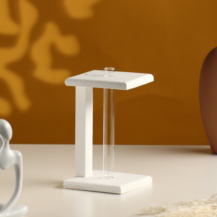 Кашпо деревянное 9&times;9&times;16 см с 1 колбой "Квадрат", белый Дарим Красиво