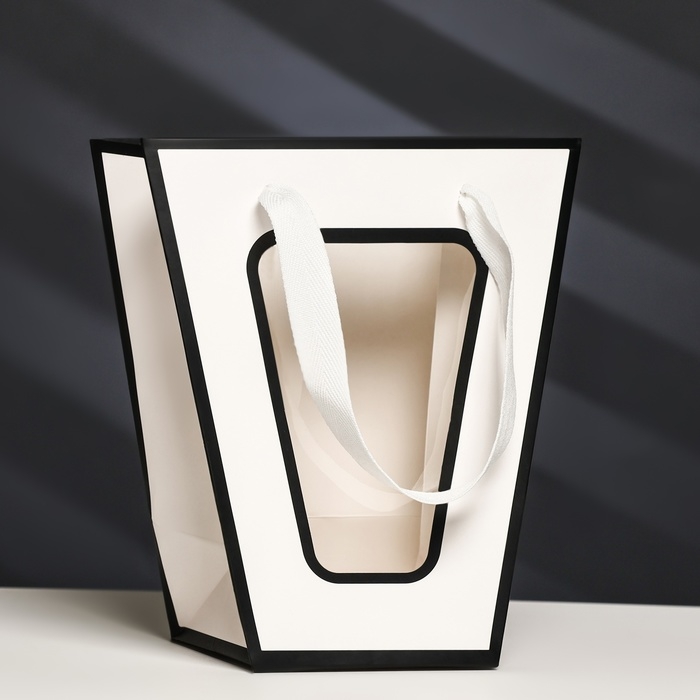 Пакет-переноска для цветов 10 &times; 10 &times; 20 х 18 см, белый с каймой