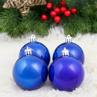 Набор шаров пластик d-6 см, 4 шт "Глянец" синий Набор шаров пластик d-6 см, 4 шт "Глянец" синий