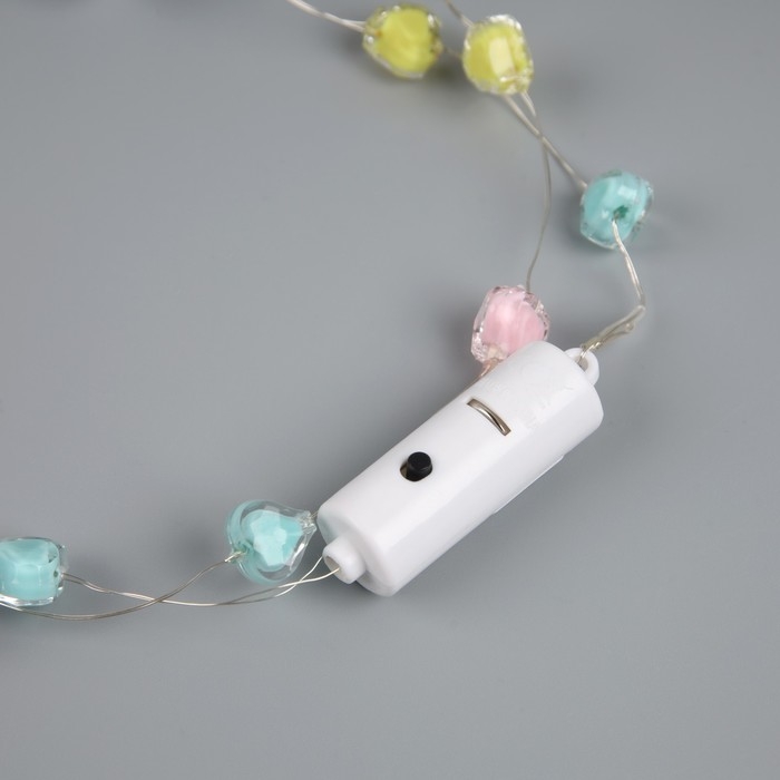 Светодиодные бусы Светодиодные бусы "Сердечки", 80 см, LED(1608)-16-4.6V, AG13x3 (в компл.), 3 режима, свечение тёплое белое