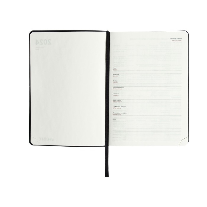 Ежедневник датированный 2024 A5 176 листов, deVENTE.Saltos, мягкая обложка из искусственной кожи, ляссе, кремовый блок 70 г/м2, чёрный