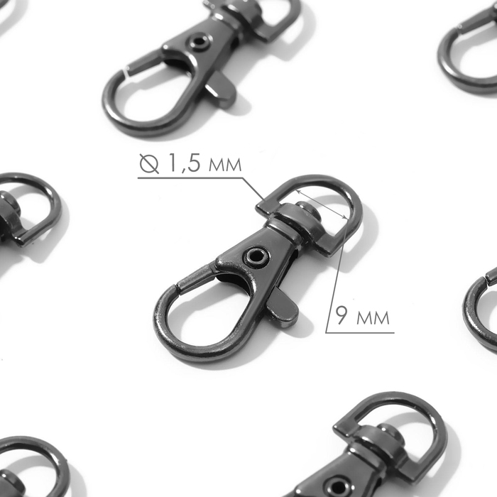 Карабин металлический, 35 &times; 15 мм / 9 &times; 1,5 мм, 10 шт, цвет чёрный