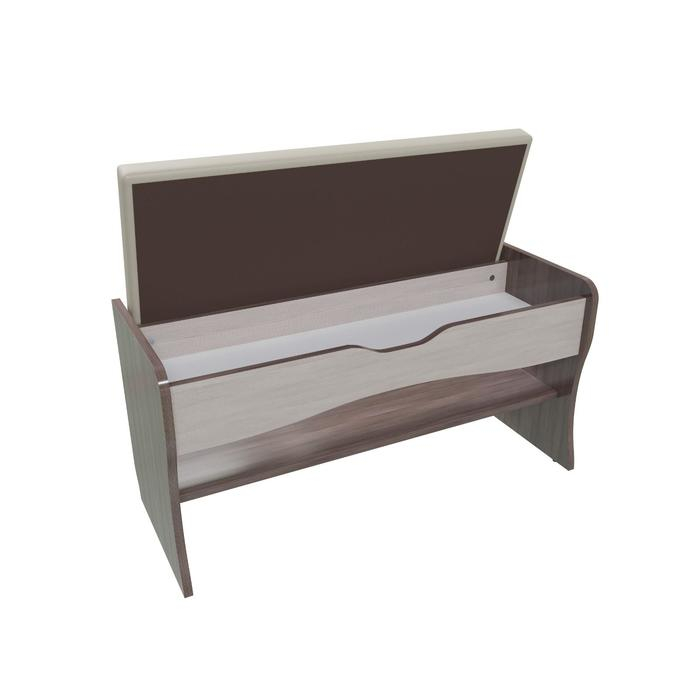 Банкетка Фьюжен, 900х370х470, Бодега темный/Светлый/Кожзам беж