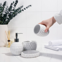 Набор аксессуаров для ванной комнаты «Камелия», 4 предмета (дозатор 450 мл, мыльница, 2 стакана), цвет белый Набор аксессуаров для ванной комнаты «Камелия», 4 предмета (дозатор 450 мл, мыльница, 2 стакана), цвет белый