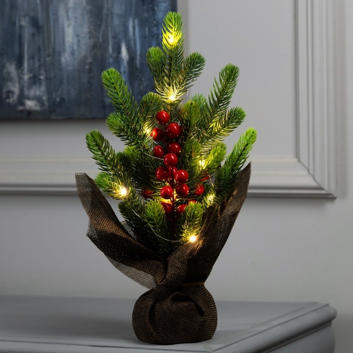 Фигура светодиодная &laquo;Ель и ягоды&raquo; 34 x18 x18 см, 10 LED, батарейки AG13x3 (в комплекте), свечение тёплое белое