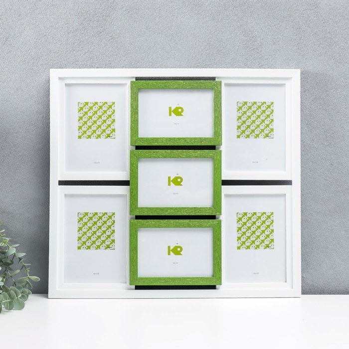 Фоторамка пластик на 7 фото Фоторамка пластик на 7 фото "KRUZO", цв. белый с зелеными вставками