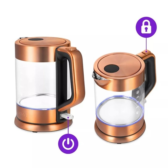 Чайник электрический Kitfort КТ-6656, стекло, 1.5 л, 2200 Вт, цвет медь Чайник электрический Kitfort КТ-6656, стекло, 1.5 л, 2200 Вт, цвет медь