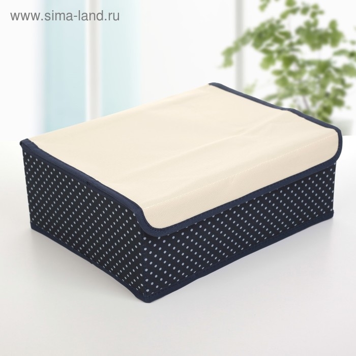 Набор органайзеров для хранения белья с крышкой «Горох», 3 шт, 32×24×12 см, цвет тёмно-синий Набор органайзеров для хранения белья с крышкой «Горох», 3 шт, 32×24×12 см, цвет тёмно-синий