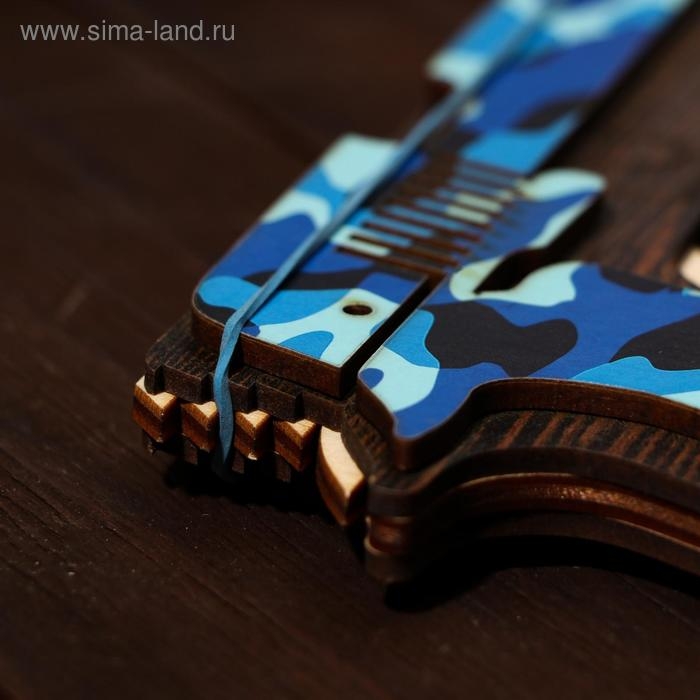 Сувенир деревянный «Резинкострел, синий камуфляж» + 4 резинки Сувенир деревянный «Резинкострел, синий камуфляж» + 4 резинки