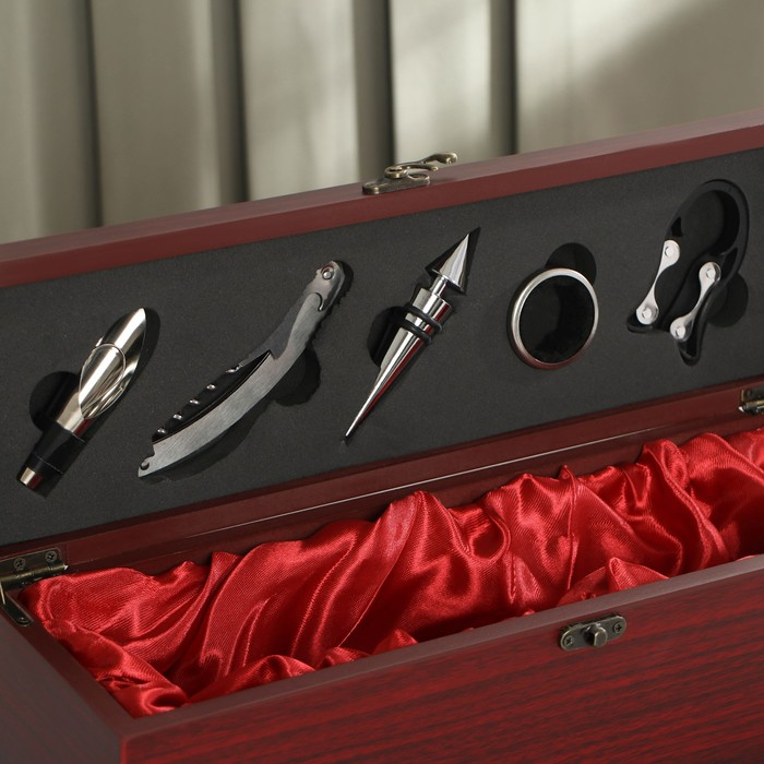 Набор для вина Доляна, 6 предметов: кейс для бутылки, каплеуловитель, штопор, пробка, кольцо, нож для фольги Набор для вина Доляна, 6 предметов: кейс для бутылки, каплеуловитель, штопор, пробка, кольцо, нож для фольги