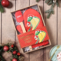 Набор подарочный Доляна "Жить красиво": варежка-прихватка, лопатка силикон Набор подарочный Доляна "Жить красиво": варежка-прихватка, лопатка силикон