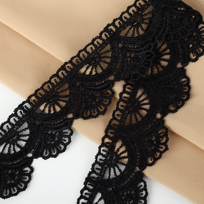 Кружево гипюровое, 35 мм &times; 11 &plusmn; 1 м, цвет чёрный