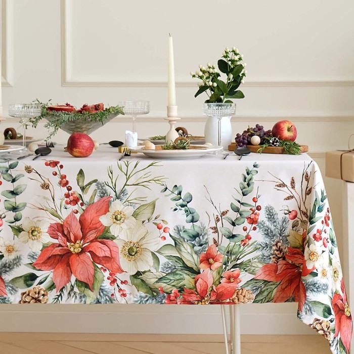 Скатерть Этель &laquo;Пуансетия&raquo;, 110х149 см, 100% хл, саржа 190 г/м2